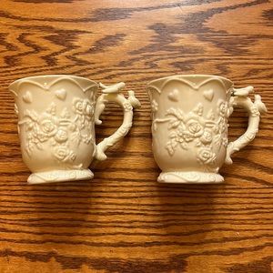 Set of 50th Anniversary Ivory Mugs w/ Birds, Flowers & Hearts by Papel Giftware